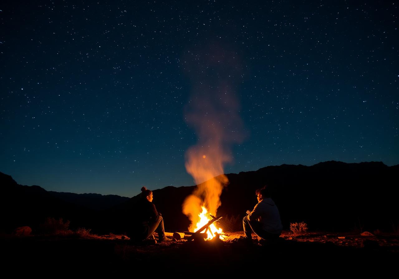 Campfire under stars